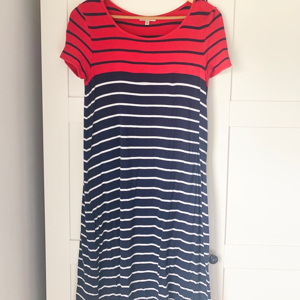 Max Studio T-Shirt Dress: Red, White & Blue Stripe
